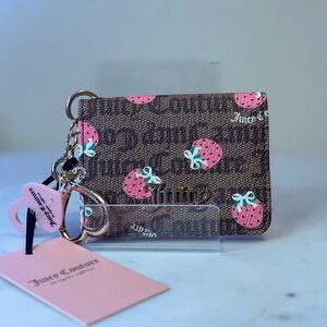 Juicy Couture Brown and Pink with Strawberries Keychain Wallet NWT